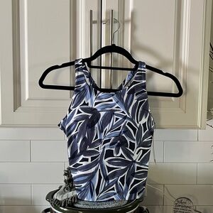 Blue and White Leaf Print Tank Top